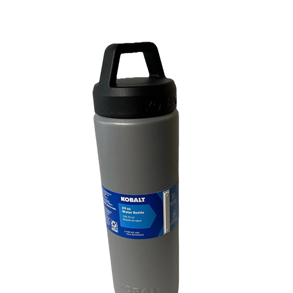 Kobalt Stainless Steel 24oz Gray Water Bottle W/Black Lid. Hot and Cold Drinks.